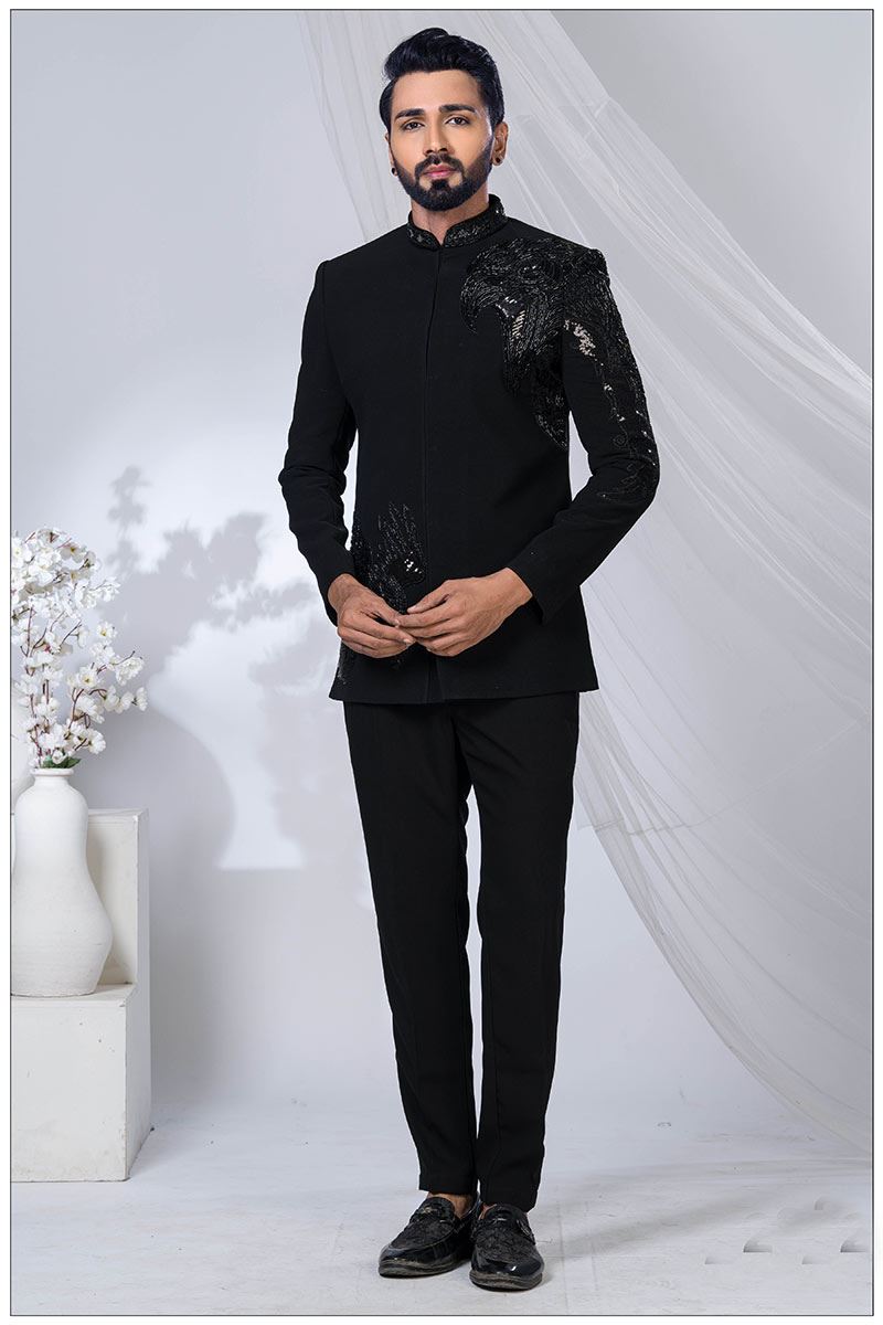 Exquisite Black Designer Jodhpuri Suit for Engagement and Reception