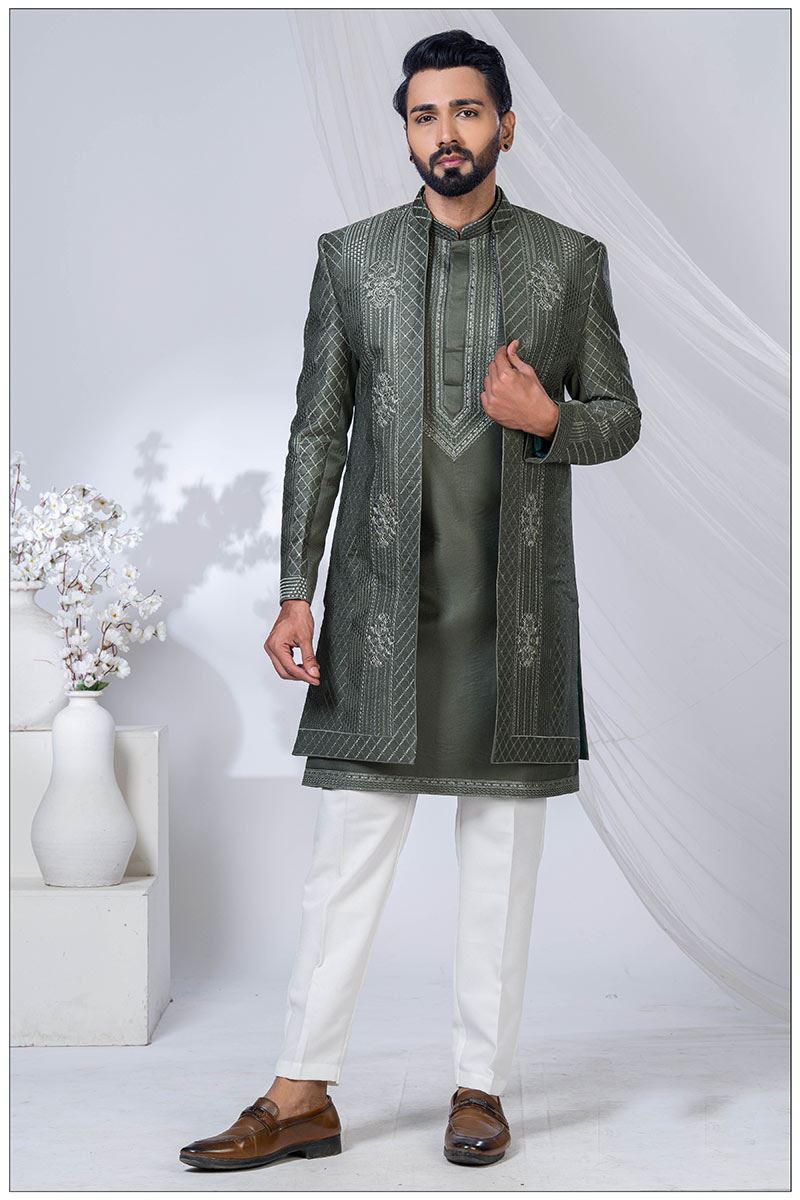 Charming Mehendi Designer Jodhpuri Suit for Engagement, Wedding, and Reception