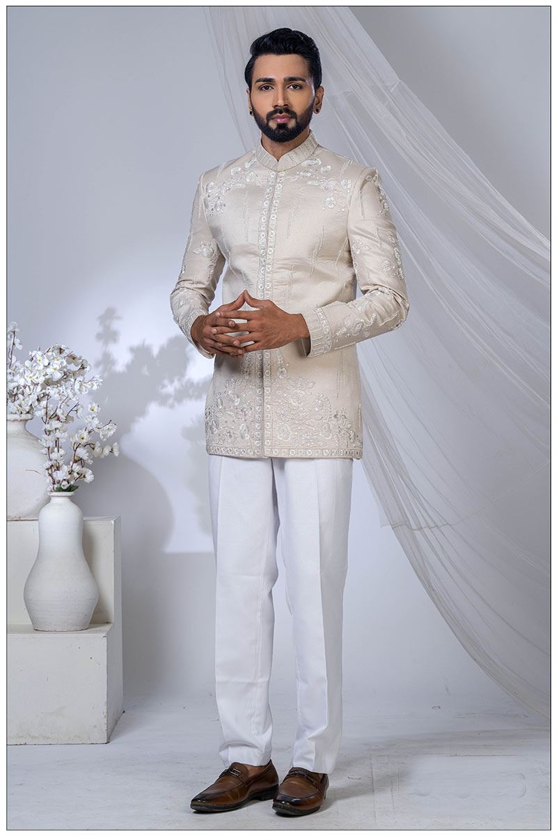 Attractive Rose Gold Designer Jodhpuri Suit for Engagement and Reception