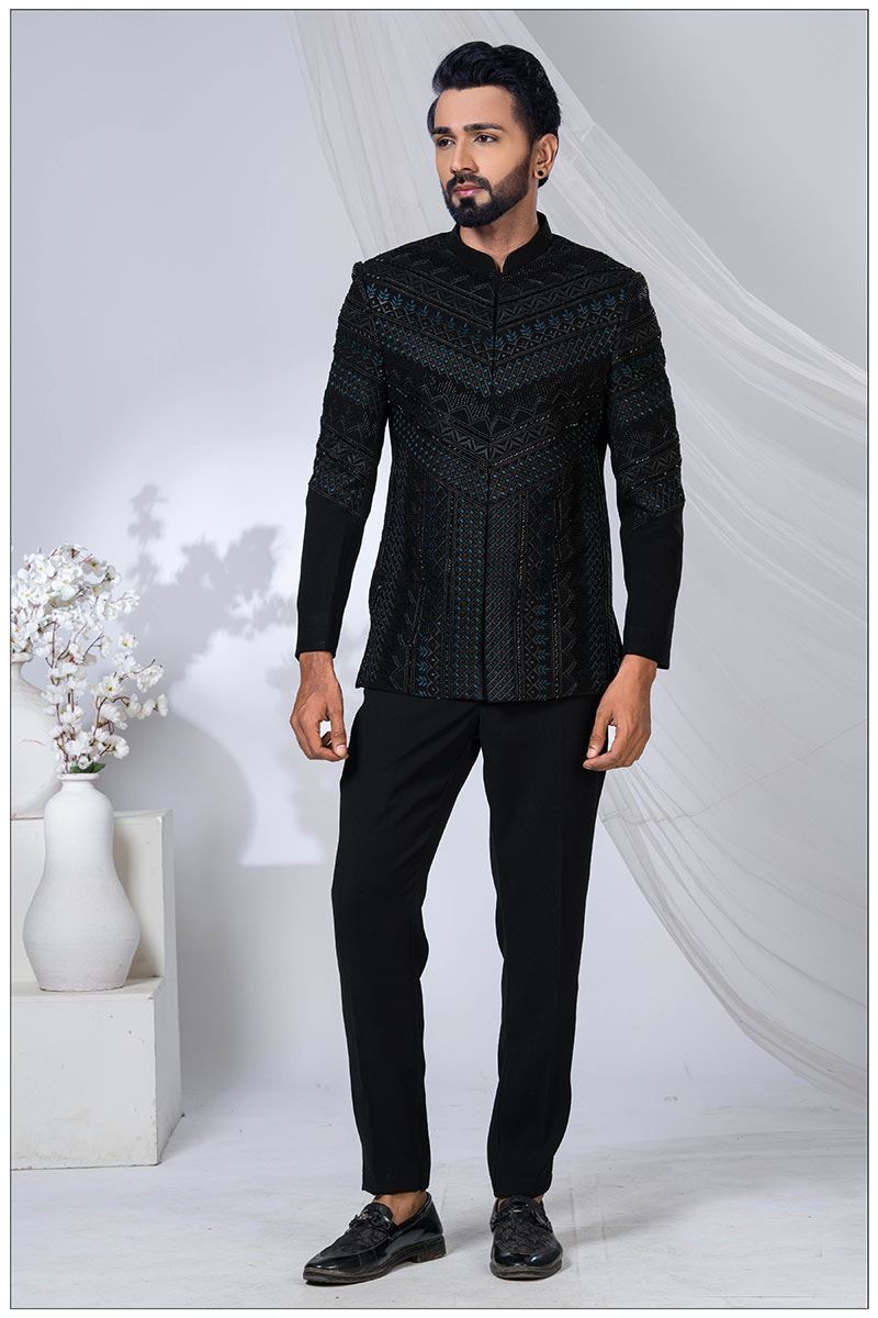 Exuberant Black Designer Jodhpuri Suit for Engagement and Reception