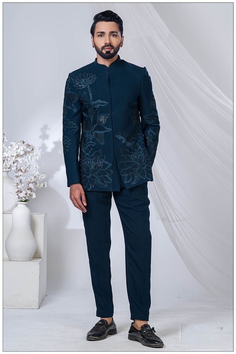 Dashing Peacock Blue Designer Jodhpuri Suit for Engagement and Reception