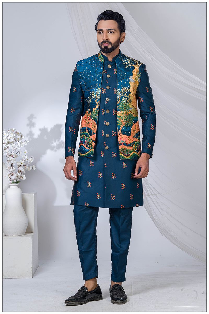 Classy Blue Designer Jodhpuri Suit for Engagement, Wedding, and Reception