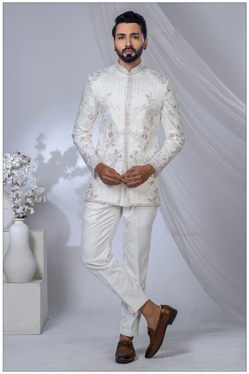 Elegant Off-White Designer Jodhpuri Suit for Engagement and Reception