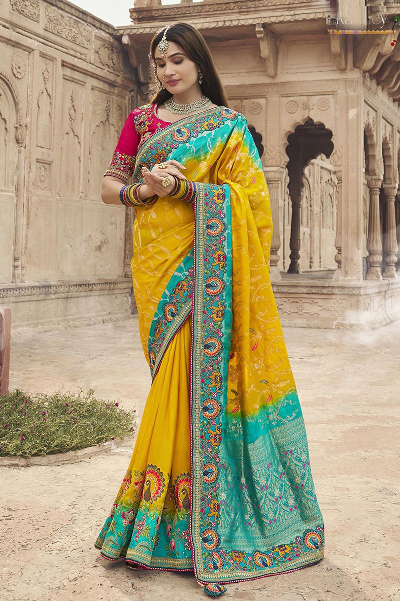 Exuberant Silk Designer Saree for Haldi, Wedding and Reception