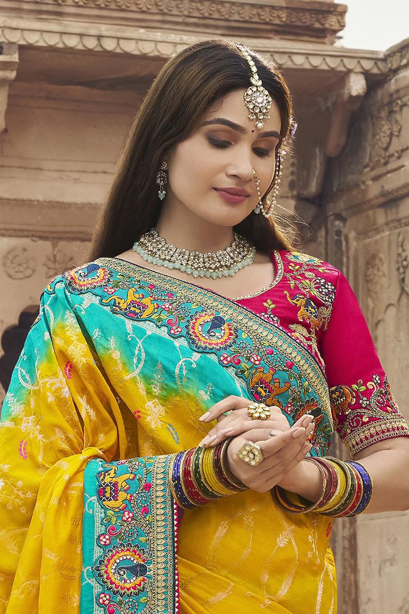 Exuberant Silk Designer Saree for Haldi, Wedding and Reception