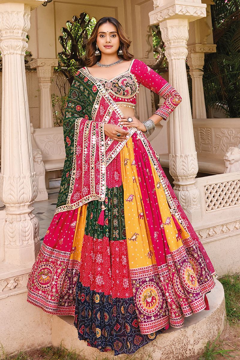 Astounding Viscose Cotton Designer Navratri Lehenga Choli for Garba Dance and Festival Celebrations