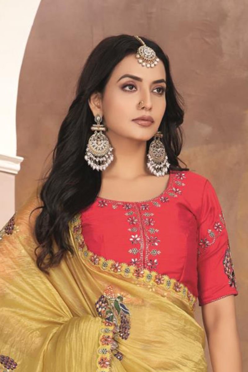 Enticing Silk Designer Saree for Haldi, Engagement, and Reception