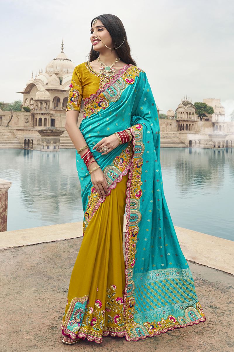 Charismatic Silk Designer Saree for Haldi, Wedding, and Reception