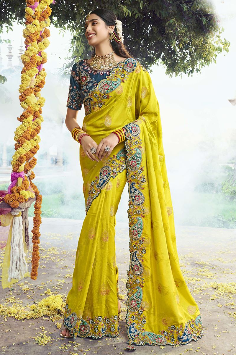 Bollywood Silk Designer Saree for Haldi, Wedding and Reception