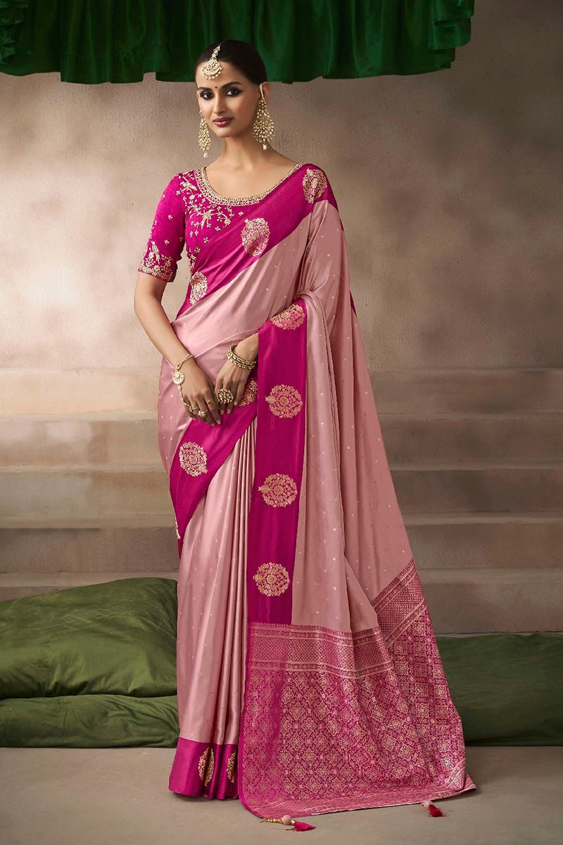 Ethnic Pure Satin Silk Designer Saree for Engagement, Wedding, and Reception