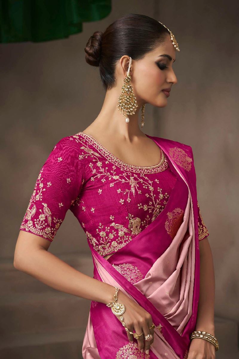 Ethnic Pure Satin Silk Designer Saree for Engagement, Wedding, and Reception