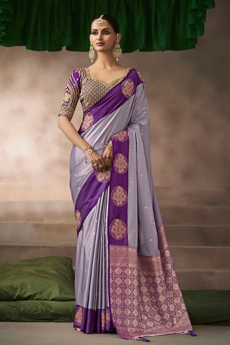 Spectacular Pure Satin Silk Designer Saree for Engagement, Wedding, and Reception