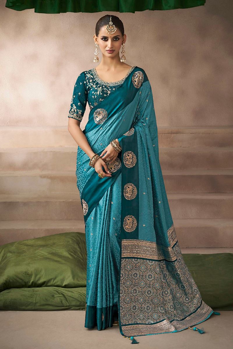 Royal Pure Satin Silk Designer Saree for Engagement, Wedding, and Reception