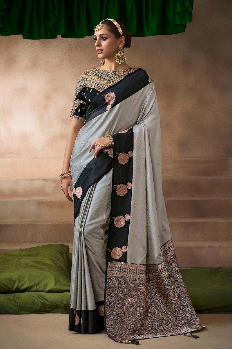 Striking Pure Satin Silk Designer Saree for Sangeet and Parties