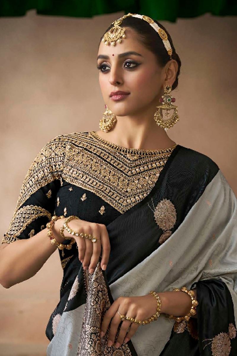 Striking Pure Satin Silk Designer Saree for Sangeet and Parties