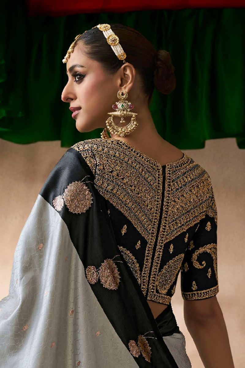 Striking Pure Satin Silk Designer Saree for Sangeet and Parties