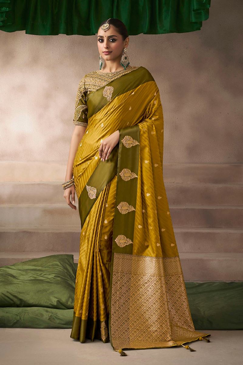 Mesmerizing Pure Satin Silk Designer Saree for Haldi, Wedding, and Reception