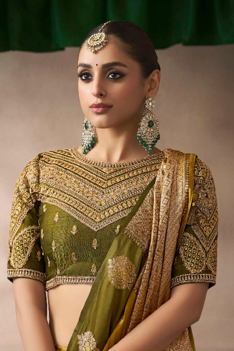 Mesmerizing Pure Satin Silk Designer Saree for Haldi, Wedding, and Reception