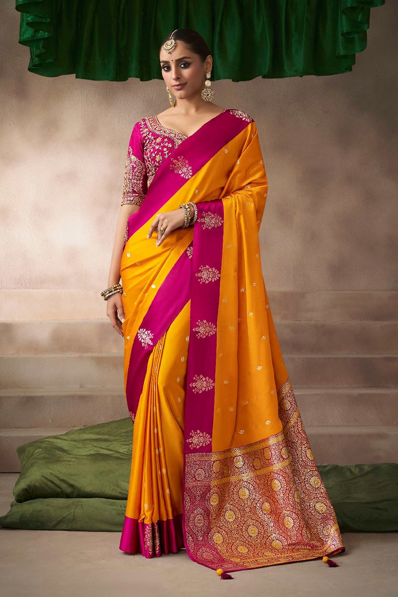 Dazzling Pure Satin Silk Designer Saree for Wedding, and Reception