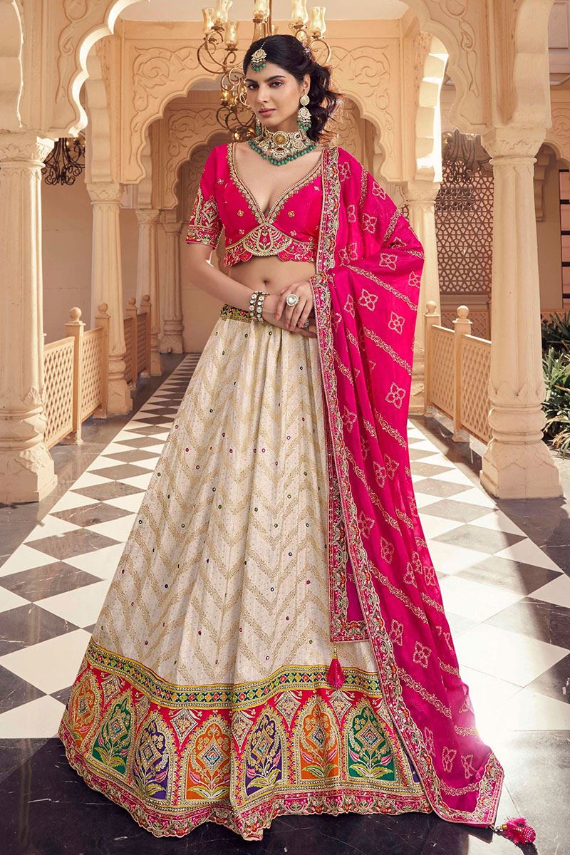 Amazing Cream and Pink Designer Wedding Lehenga Choli for Wedding and Reception