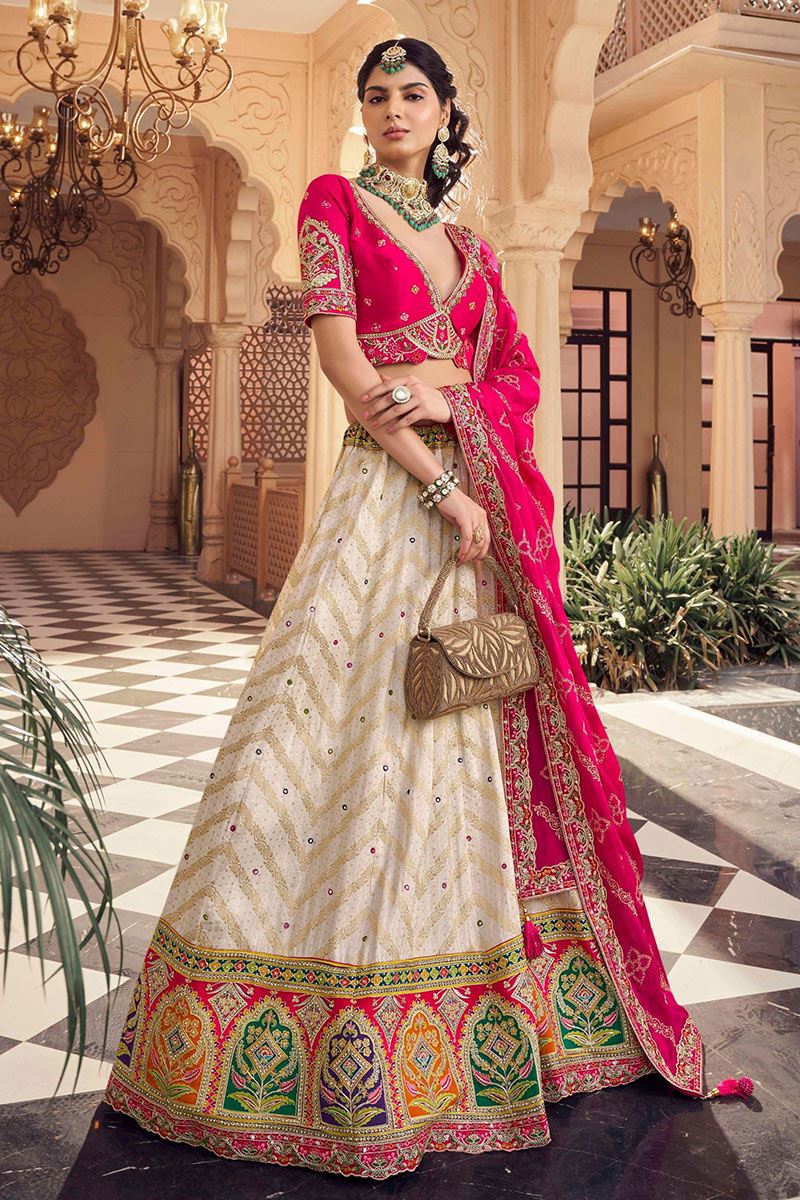 Amazing Cream and Pink Designer Wedding Lehenga Choli for Wedding and Reception