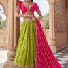 Exuberant Parrot Green and Pink Designer Wedding Lehenga Choli for Wedding and Reception