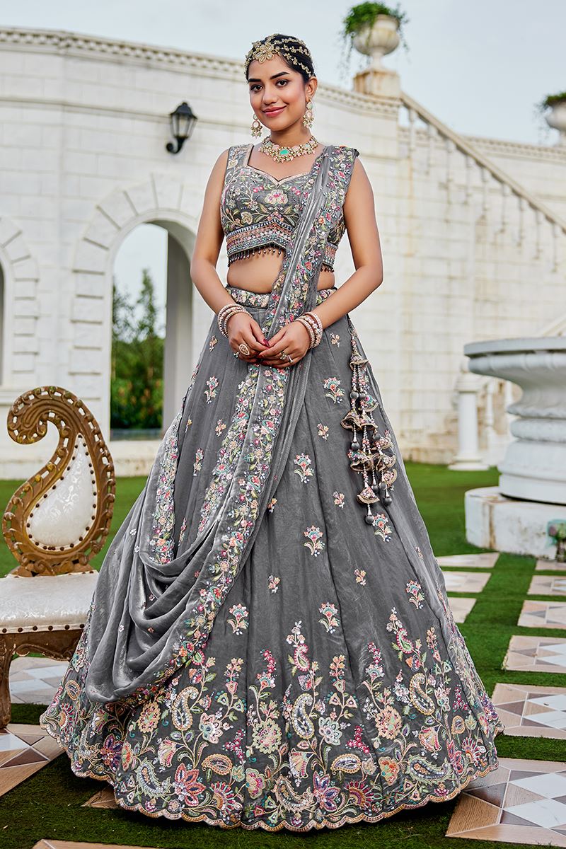 Heavenly Tissue Designer Indo-Western Lehenga Choli for Engagement and Reception