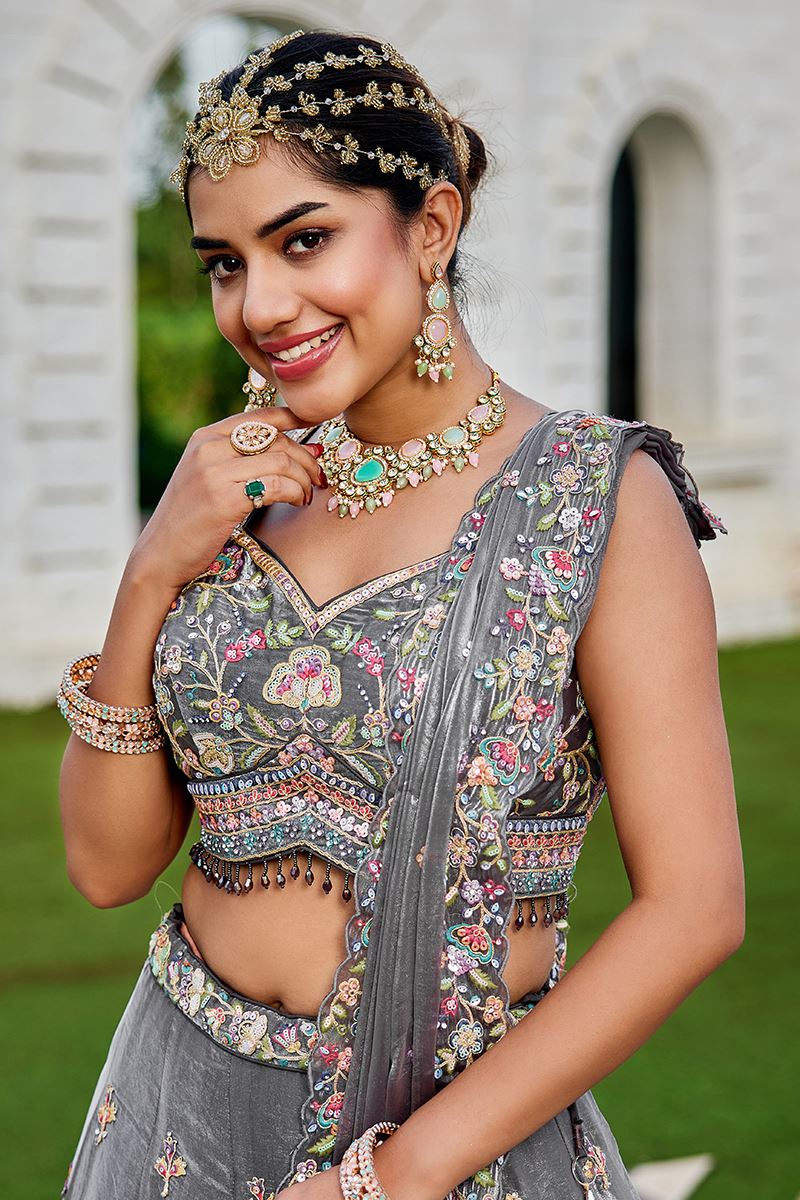 Heavenly Tissue Designer Indo-Western Lehenga Choli for Engagement and Reception