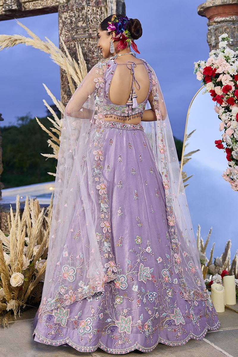 Amazing Lavender Designer Indo-Western Lehenga Choli for Engagement and Reception