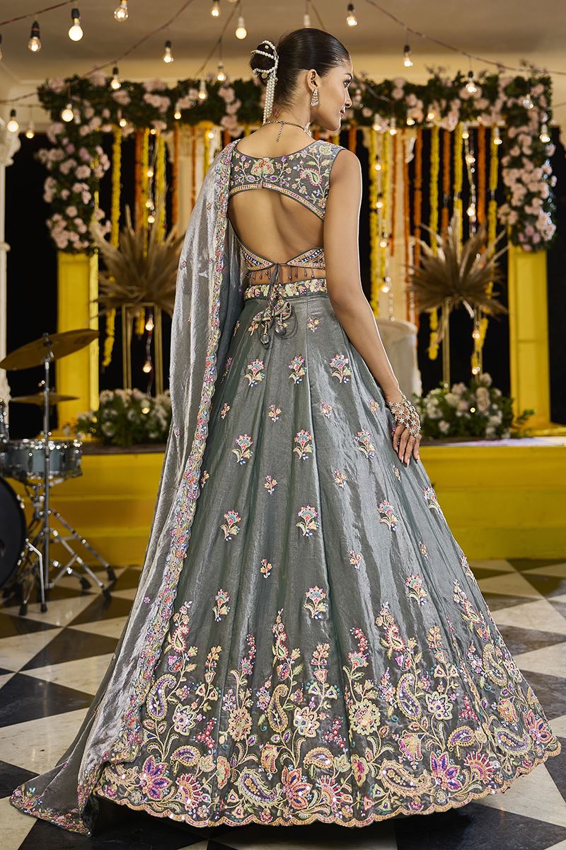 Impressive Tissue Designer Indo-Western Lehenga Choli for Engagement and Reception