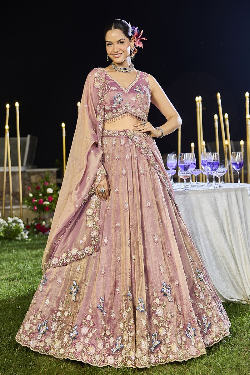 Astounding Tissue Designer Indo-Western Lehenga Choli for Engagement and Reception