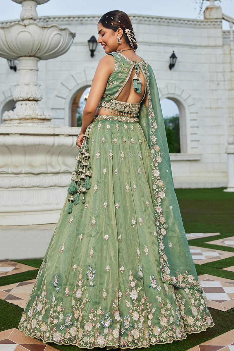 Gorgeous Tissue Designer Indo-Western Lehenga Choli for Mehendi, Engagement, and Reception