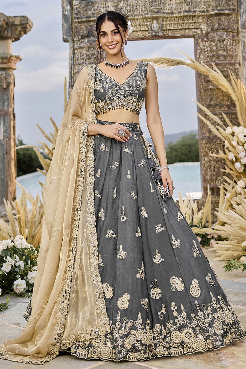 Appealing Satin Silk Designer Indo-Western Lehenga Choli for Engagement and Reception