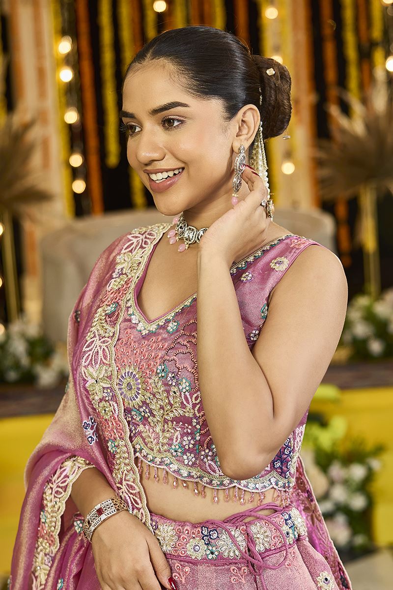 Aesthetic Satin Silk Designer Indo-Western Lehenga Choli for Engagement and Reception