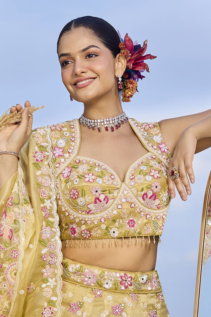 Lovely Organza Designer Indo-Western Lehenga Choli for Haldi, Engagement, and Reception