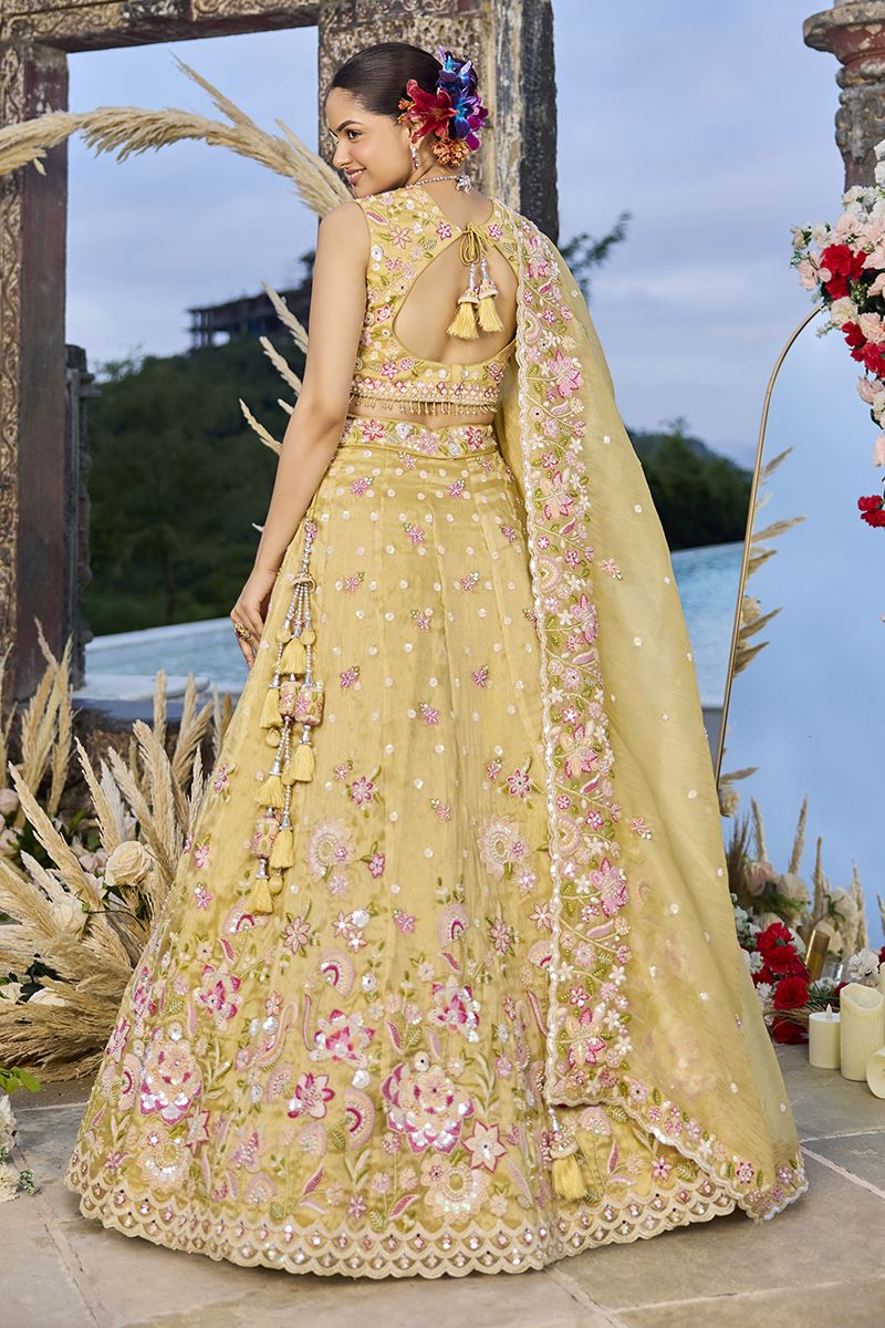 Lovely Organza Designer Indo-Western Lehenga Choli for Haldi, Engagement, and Reception