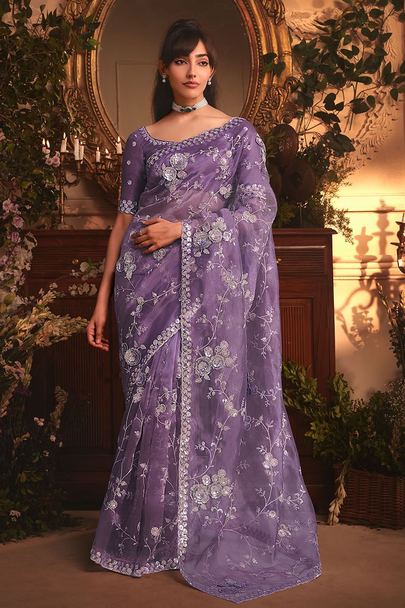 Flawless Tissue Organza Silk Designer Saree for Engagement, Wedding, and Reception