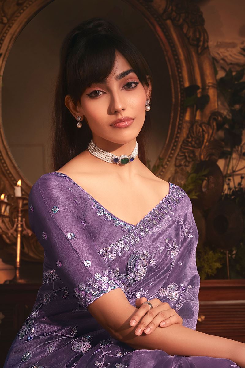 Flawless Tissue Organza Silk Designer Saree for Engagement, Wedding, and Reception