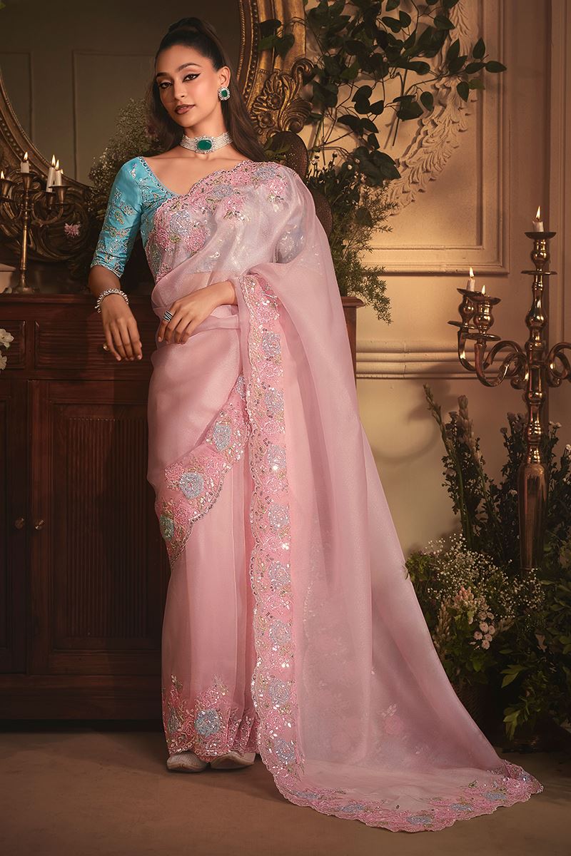 Glorious Tissue Organza Silk Designer Saree for Engagement and Reception