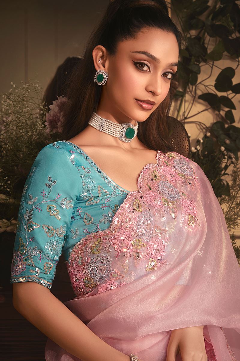 Glorious Tissue Organza Silk Designer Saree for Engagement and Reception