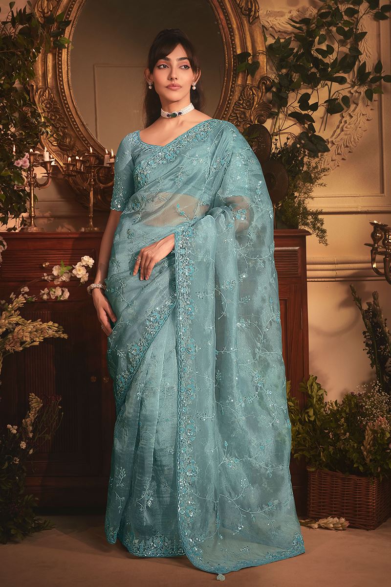 Magnificent Tissue Organza Silk Designer Saree for Engagement and Reception