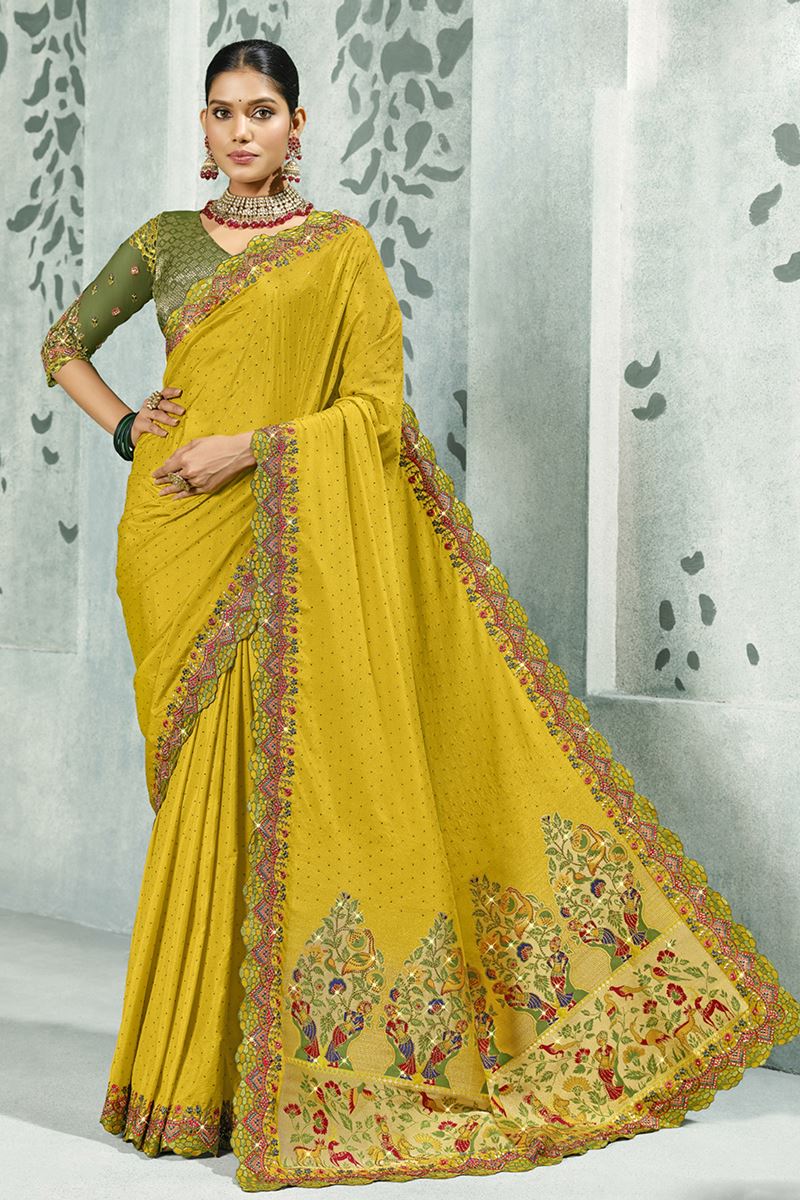 Outstanding Silk Designer Saree for Haldi, Wedding, and Reception