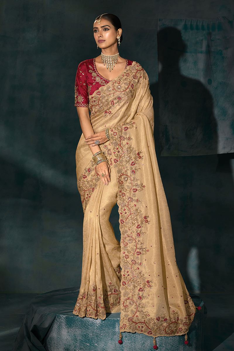 Pretty Pure Ziraf Silk Designer Saree for Engagement, Wedding, and Reception
