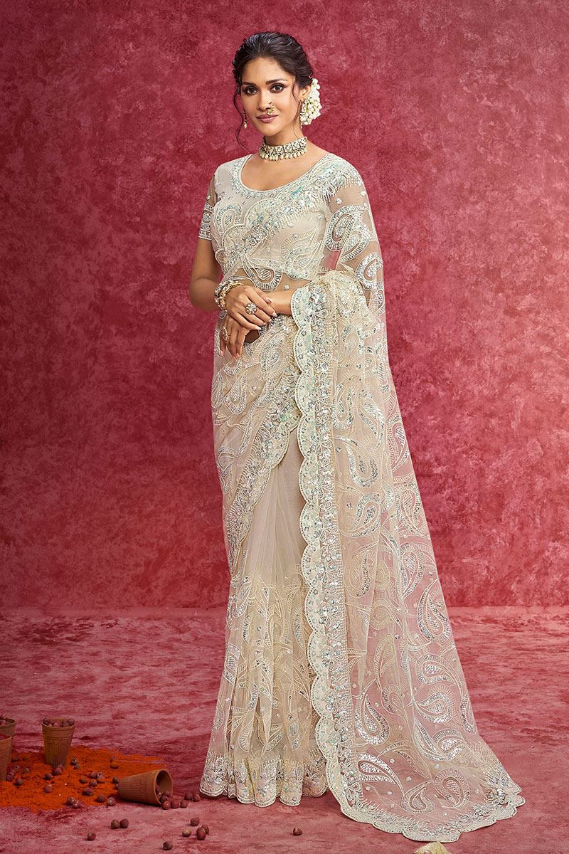 Glamorous Premium Net Designer Saree for Reception, Sangeet, and Parties