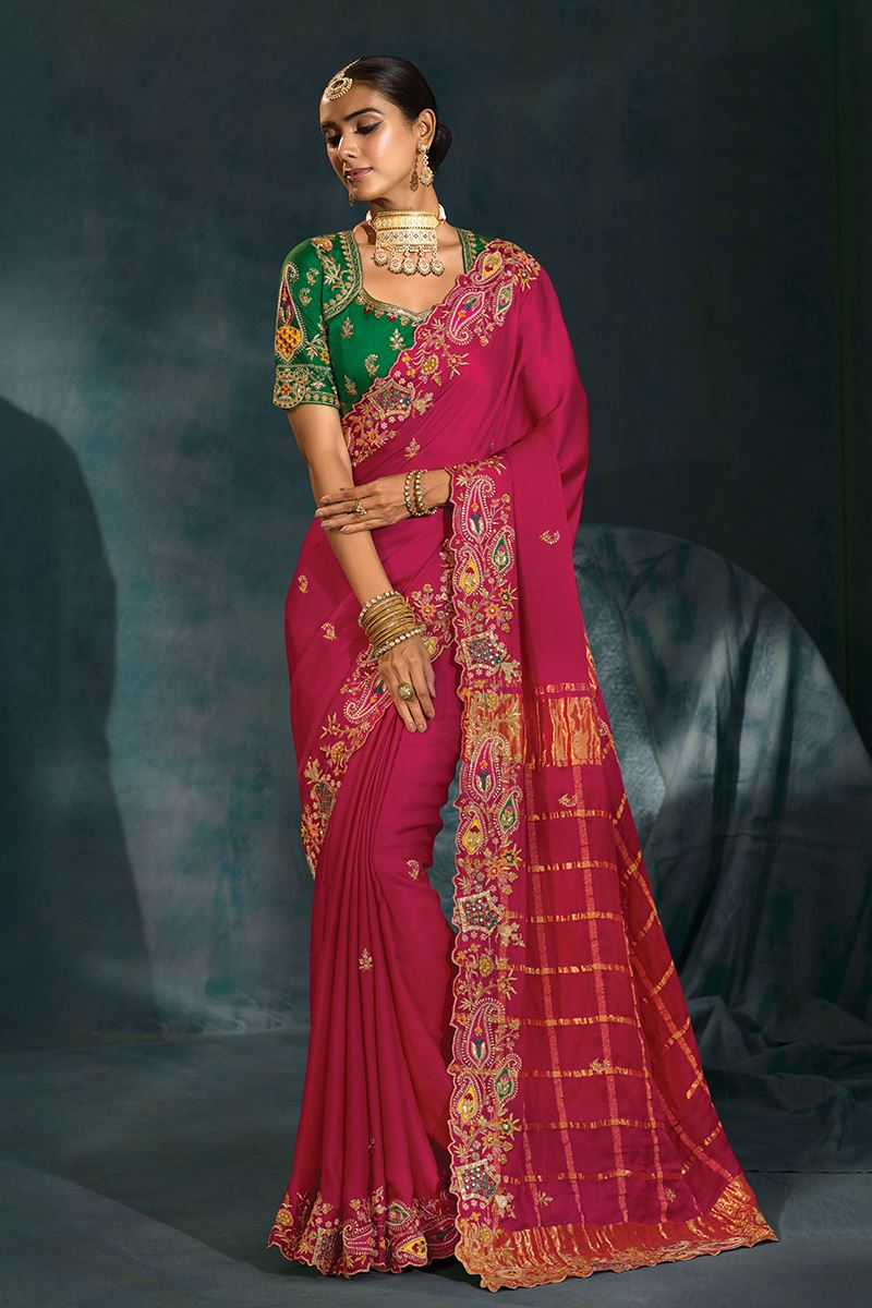 Aesthetic Pure Gajji Silk Designer Saree for Wedding and Reception