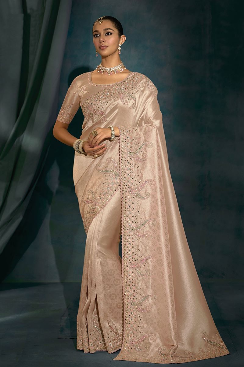 Enticing Pure Ziraf Silk Designer Saree for Engagement and Reception