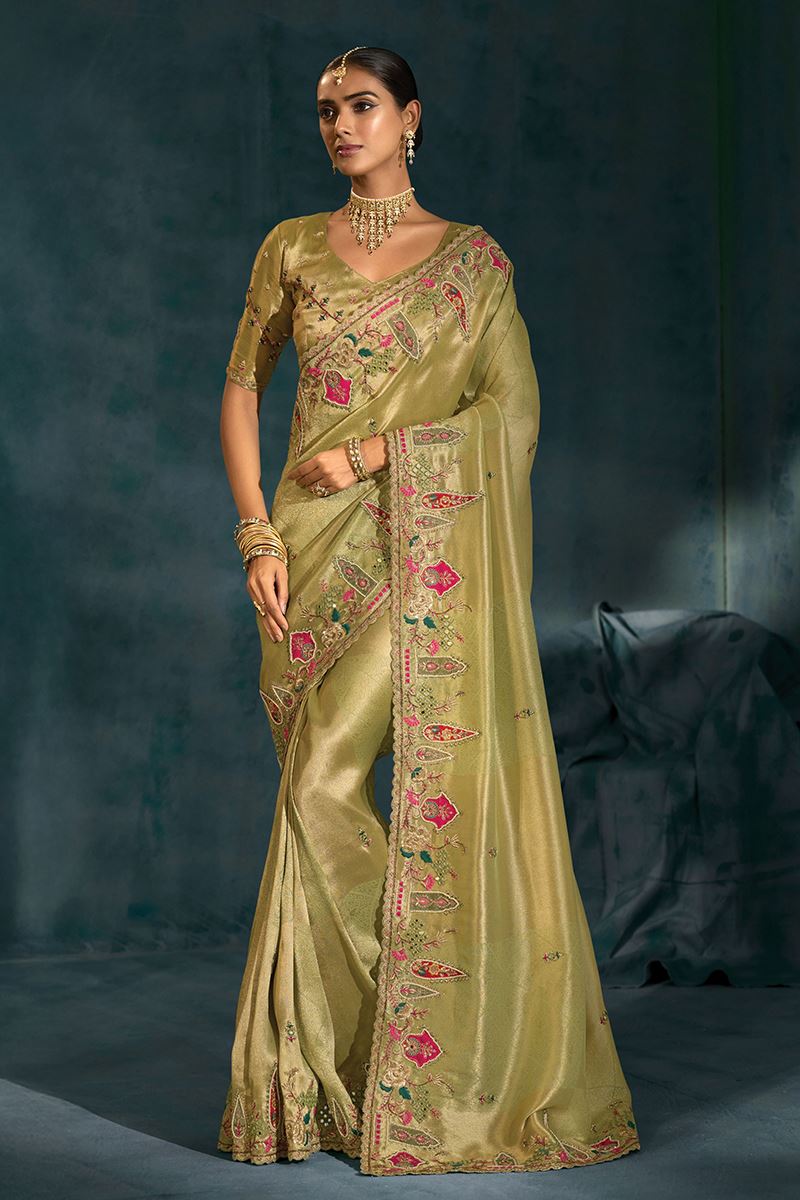 Lovely Pure Ziraf Silk Designer Saree for Mehendi, Engagement, and Reception