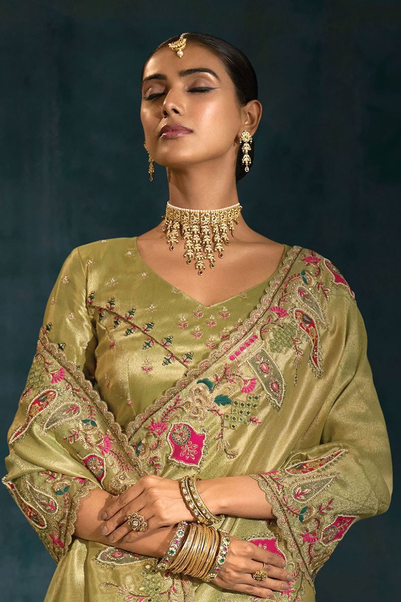 Lovely Pure Ziraf Silk Designer Saree for Mehendi, Engagement, and Reception