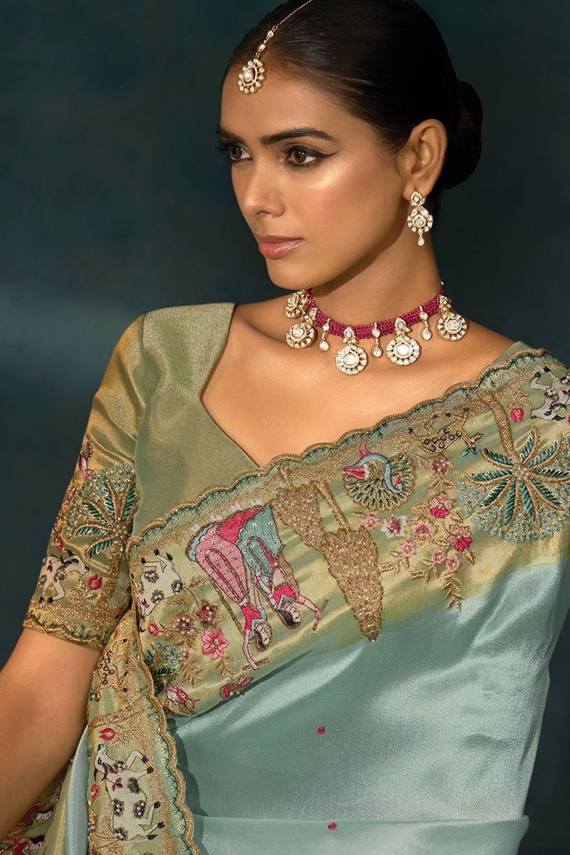 Exuberant Pure Ziraf Silk Designer Saree for Wedding, Engagement, and Reception