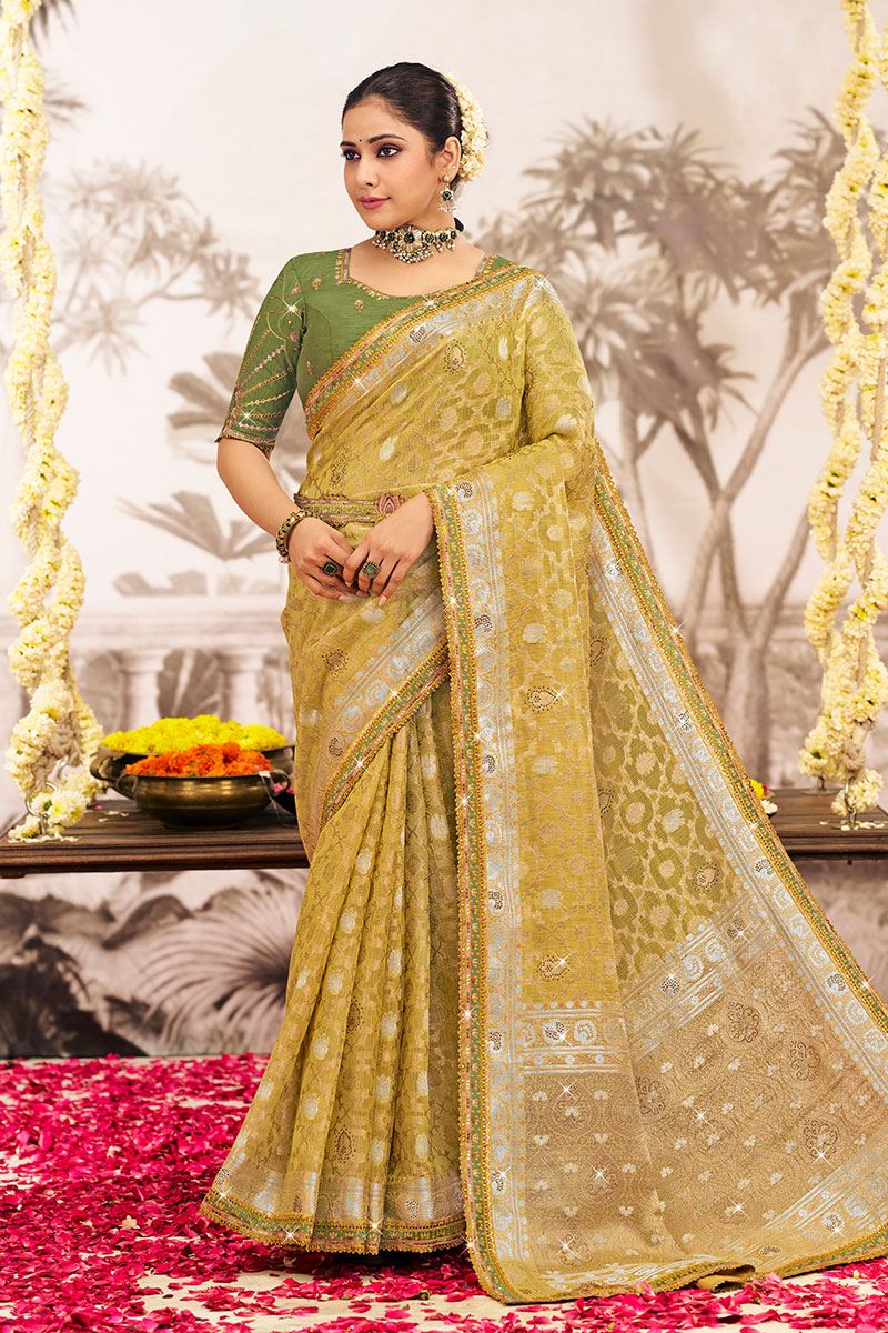 Fascinating Silk Designer Saree for Haldi, Wedding, and Reception